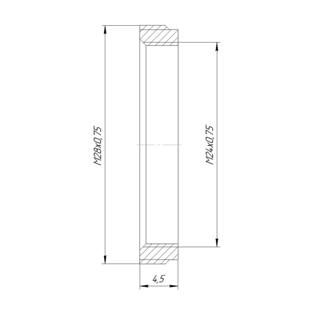 M28x0.75 male to M24x0.75 female thread adapter, flangeless, black