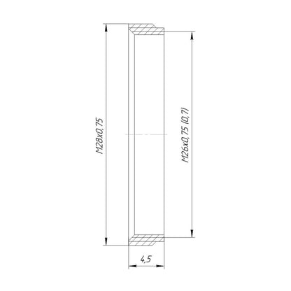 M28x0.75 male to M26x0.75 (0.7) female thread adapter, flangeless, bronze