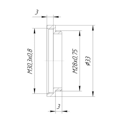 M28x0.75 male to M30.3x0.8 female thread adapter