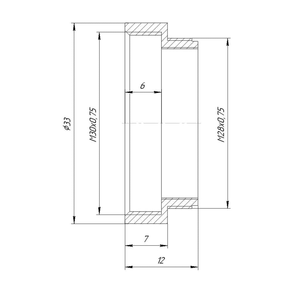 M28x0.75 male to M30x0.75 female thread adapter, black