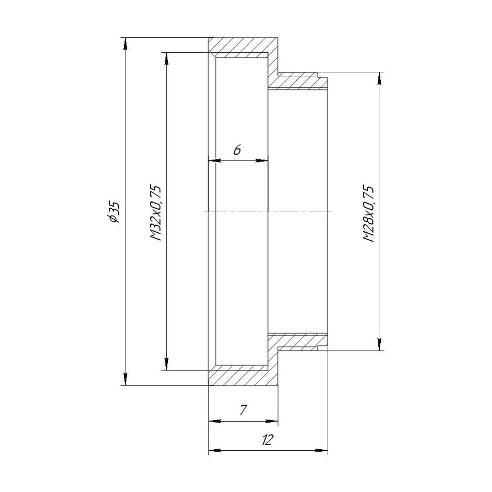 M28x0.75 male to M32x0.75 female thread adapter, bronze