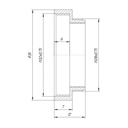 M28x0.75 male to M32x0.75 female thread adapter, bronze