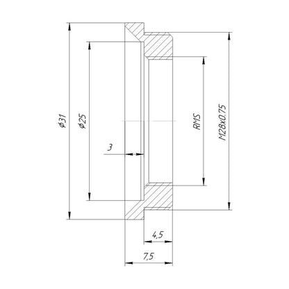 M28x0.75 male to RMS female thread adapter, bronze