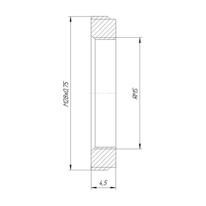 M28x0.75 male to RMS female thread adapter, flangeless, bronze