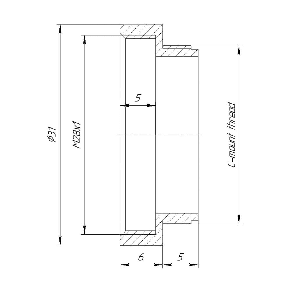 M28x1 female thread to C-mount camera adapter