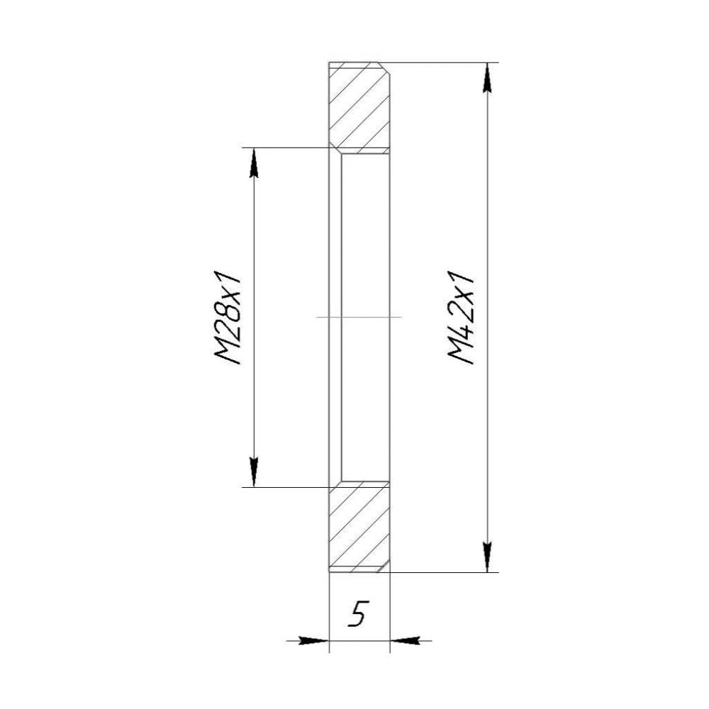M28x1 female to M42x1 male thread adapter, flangeless