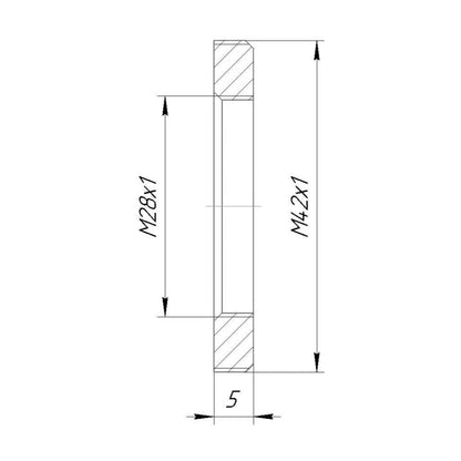 M28x1 female to M42x1 male thread adapter, flangeless