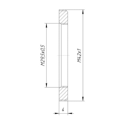 M29.5x0.5 female to M42x1 male thread adapter, flangeless