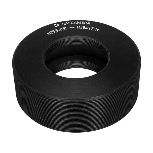 M29.5x0.5 female to M58x0.75 male thread adapter, 20mm long