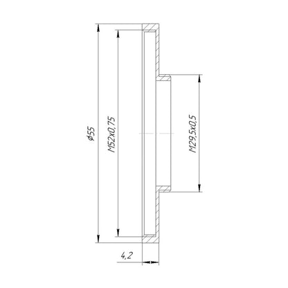M29.5x0.5 male to M52x0.75 female thread adapter (filter step-up ring)