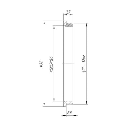 1.2″-32tpi (M30.3x0.8) to 1.25″ astro filter (M28.5x0.6) adapter for ENVIS lens