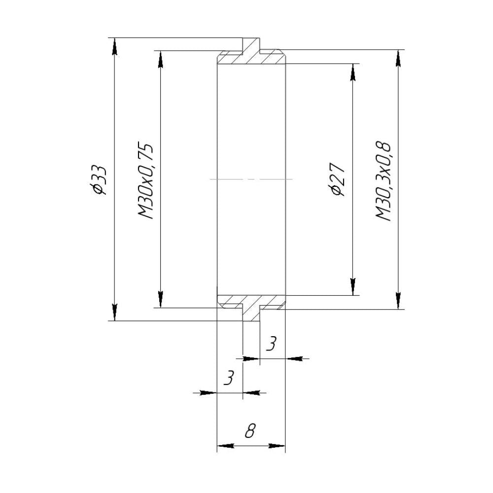 M30.3x0.8 male to M30x0.75 male thread adapter