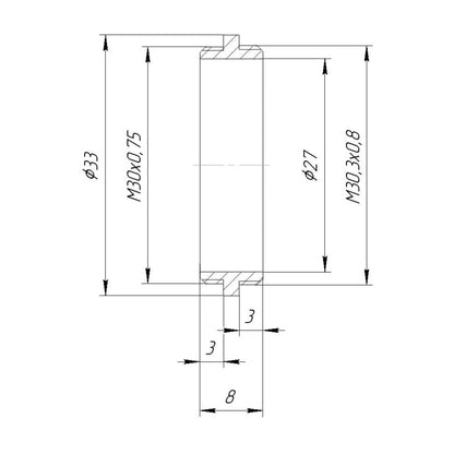 M30.3x0.8 male to M30x0.75 male thread adapter