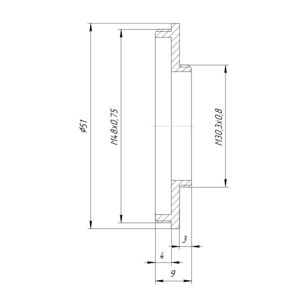 M30.3x0.8 male to M48x0.75 male thread adapter