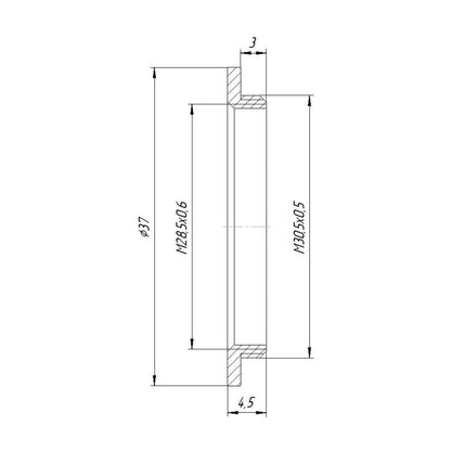 M30.5x0.5 male to M28.5x0.6 female thread adapter