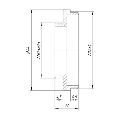 M30.5x0.5 male to M42x1 male thread adapter