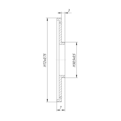 M30.5x0.5 male to M72x0.75 male thread adapter