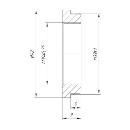M30x0.75 female to M39x1 (LTM) male thread adapter