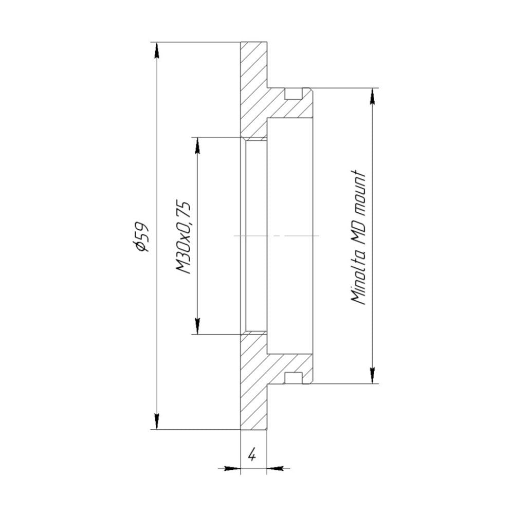 M30x0.75 female thread to Minolta MD camera mount adapter