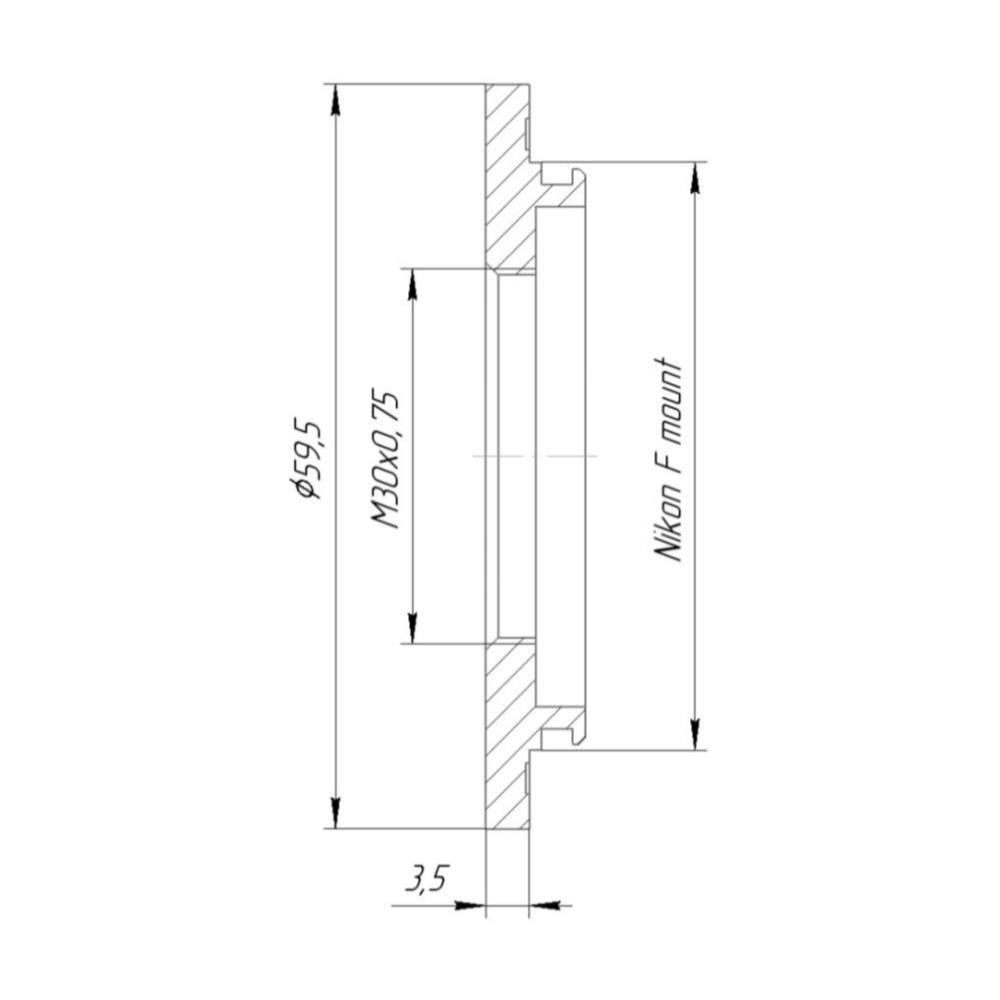 M30x0.75 female thread to Nikon F camera mount adapter