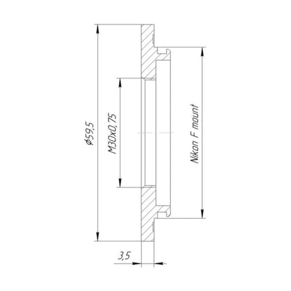 M30x0.75 female thread to Nikon F camera mount adapter