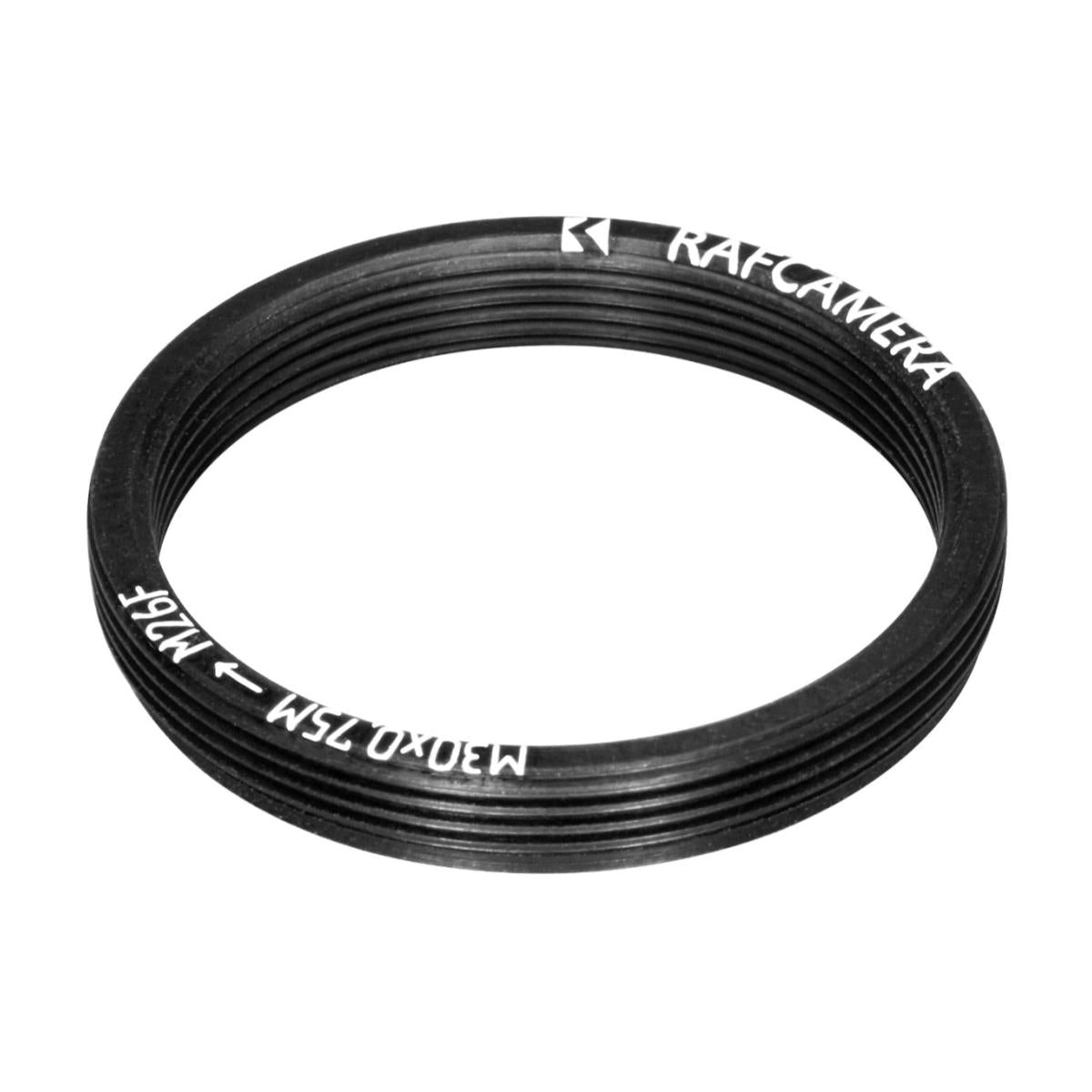 M30x0.75 male to M26x0.7 (0.75) female thread adapter, flangeless, black