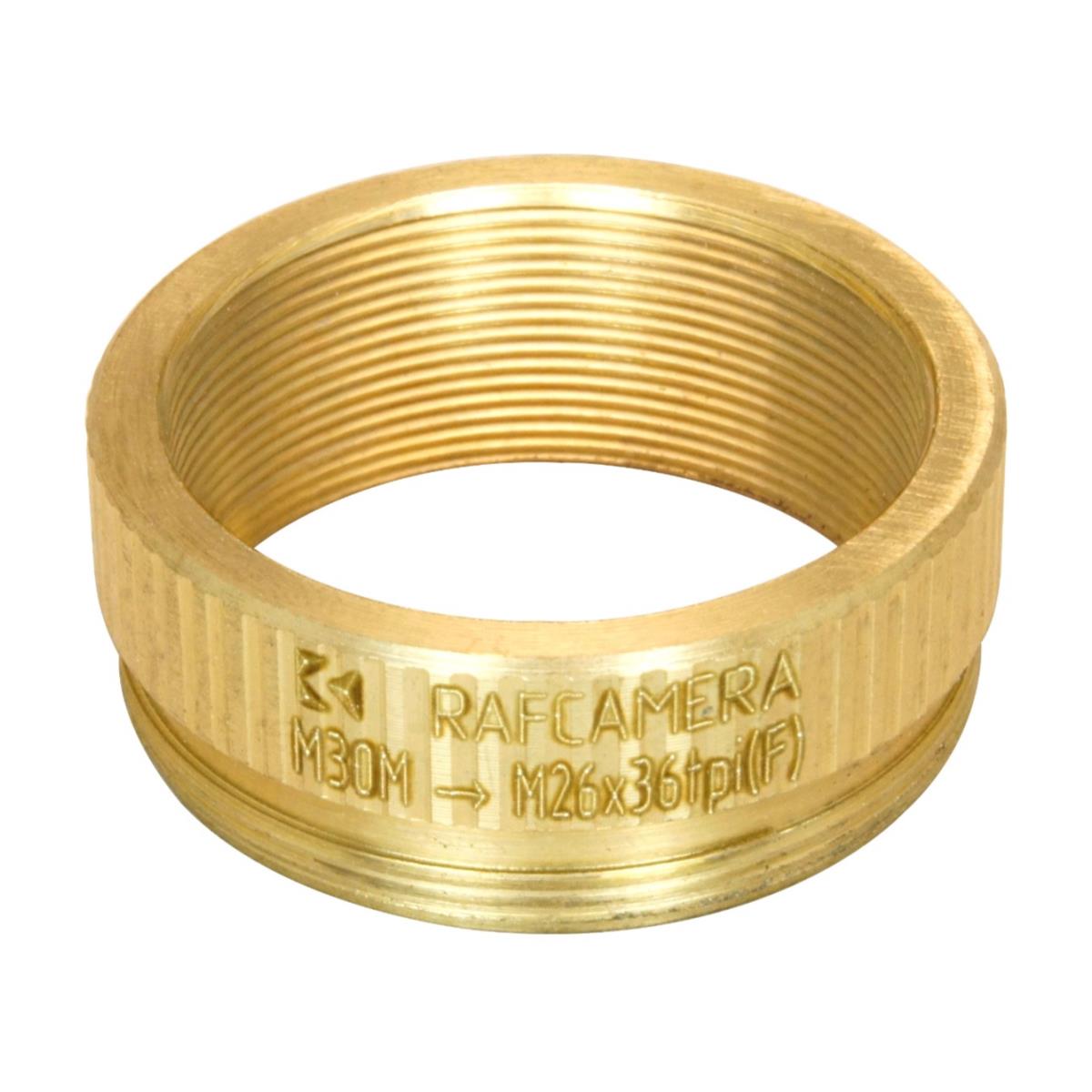 M30x0.75 male to M26x0.7 (36tpi, Mitutoyo) female thread adapter, bronze