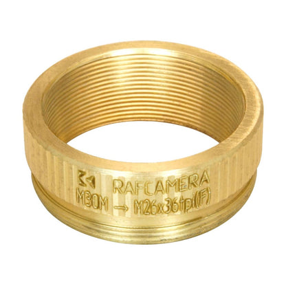 M30x0.75 male to M26x0.7 (36tpi, Mitutoyo) female thread adapter, bronze