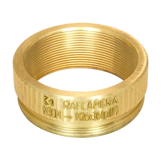 M30x0.75 male to M26x0.7 (36tpi, Mitutoyo) female thread adapter, bronze