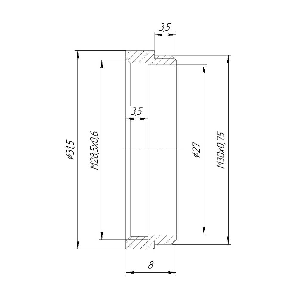 M30x0.75 male to M28.5x0.6 female thread adapter