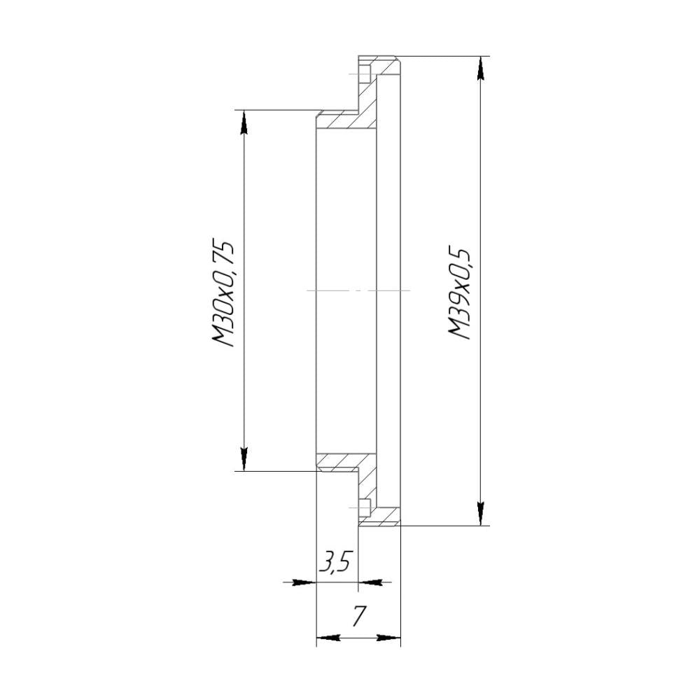 M30x0.75 male to M39x0.5 male thread adapter