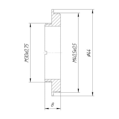 M30x0.75 male to M40.5x0.5 male thread adapter