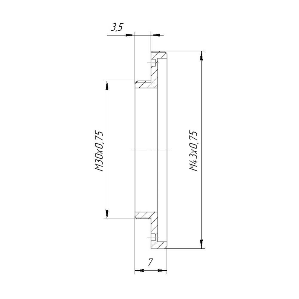 M30x0.75 male to M43x0.75 male thread adapter