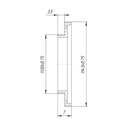 M30x0.75 male to M43x0.75 male thread adapter