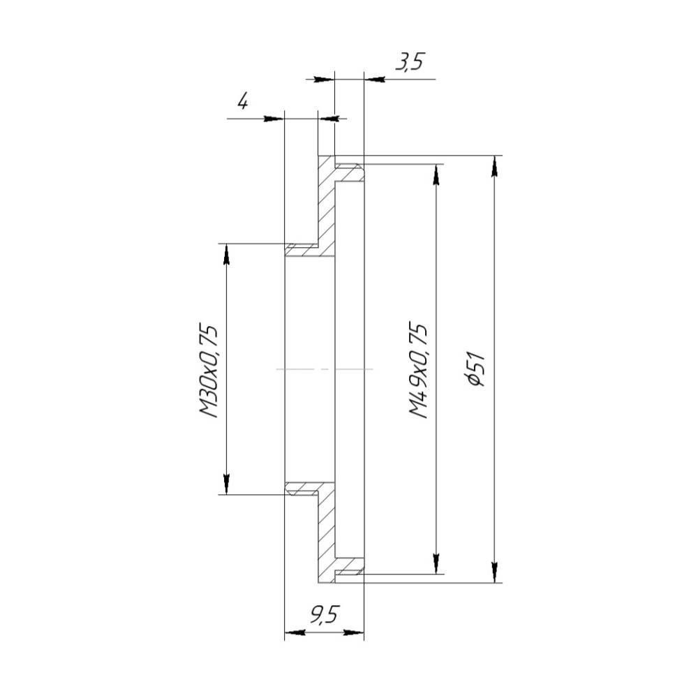 M30x0.75 male to M49x0.75 male thread adapter