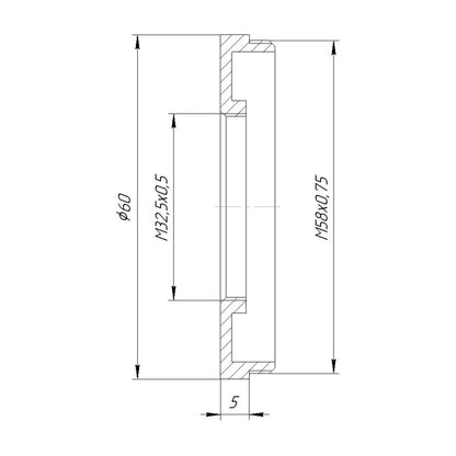 M58x0.75 male to M32.5x0.5 female thread adapter