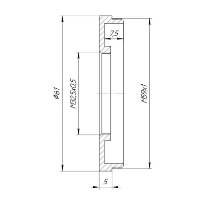 M32.5x0.5 female to M59x1 male thread adapter