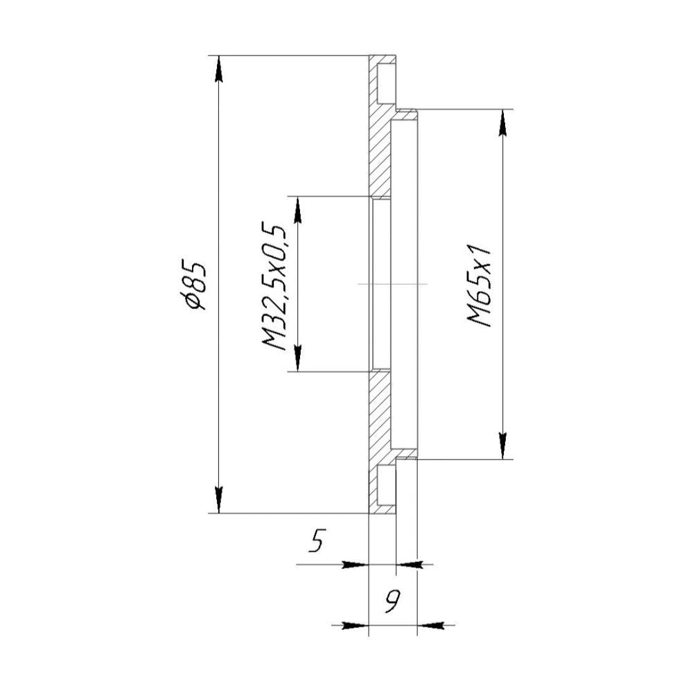 M32.5x0.5 female to M65x1 male thread adapter for Copal #0 shutter, wide