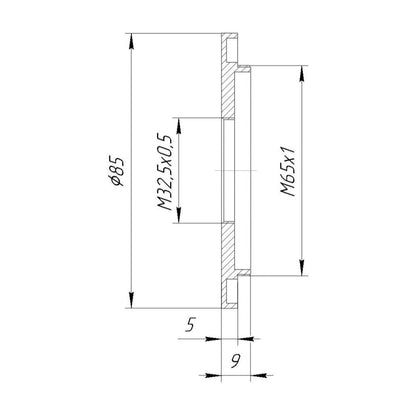 M32.5x0.5 female to M65x1 male thread adapter for Copal #0 shutter, wide