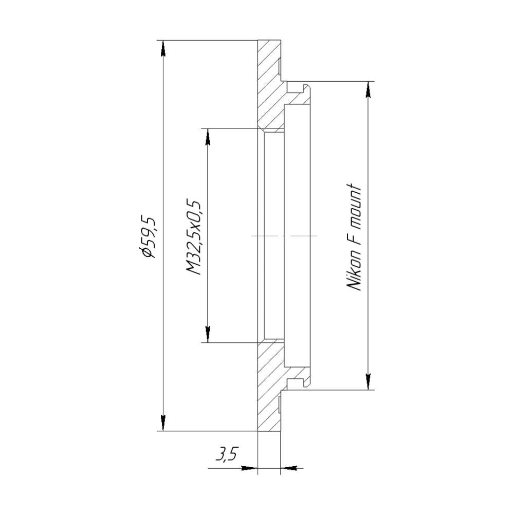 M32.5x0.5 female thread to Nikon F camera mount adapter