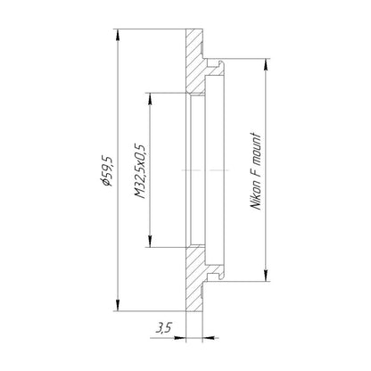 M32.5x0.5 female thread to Nikon F camera mount adapter