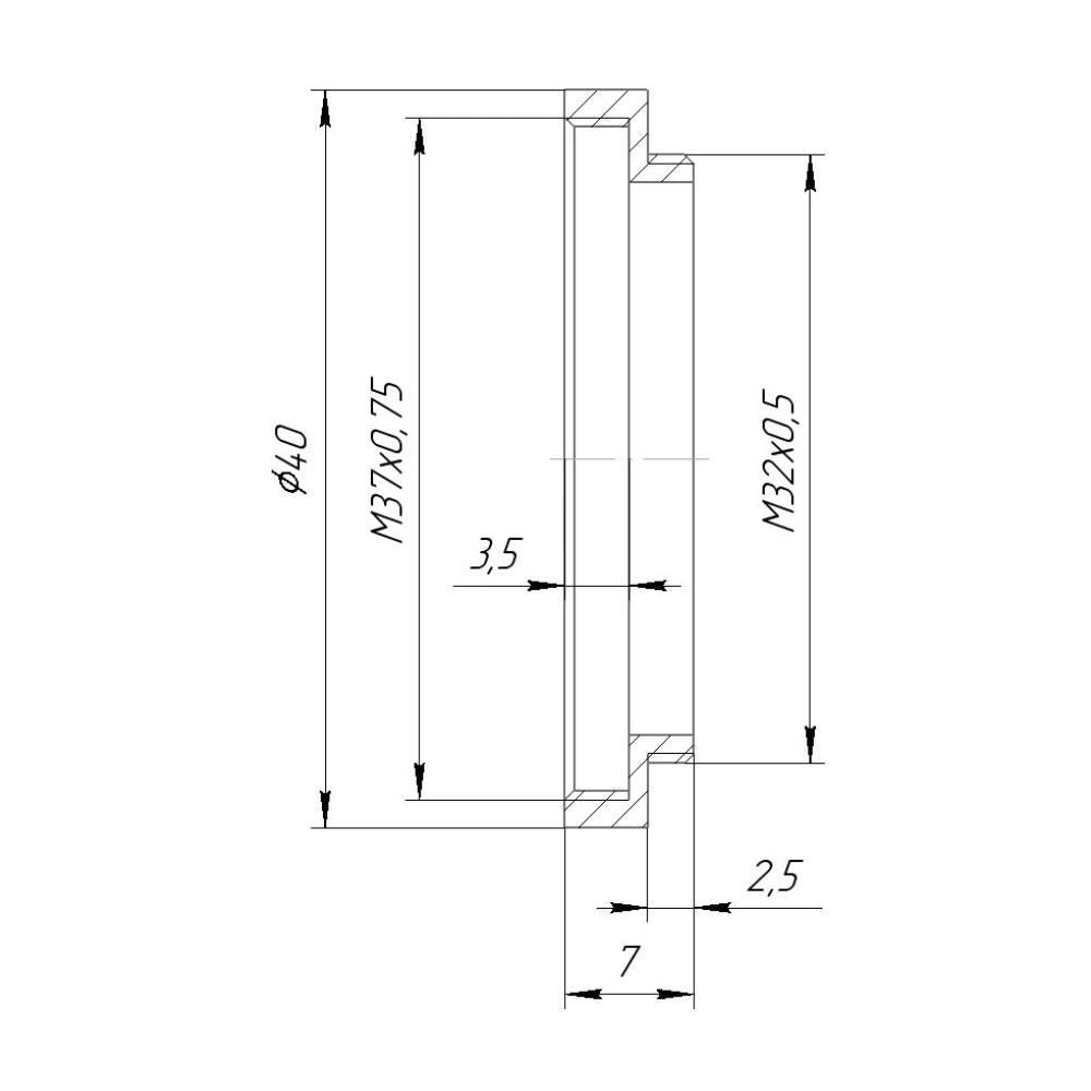 M32x0.5 male to M37x0.75 female thread adapter (32mm to 37mm step-up ring)