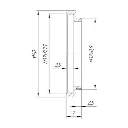 M32x0.5 male to M37x0.75 female thread adapter (32mm to 37mm step-up ring)