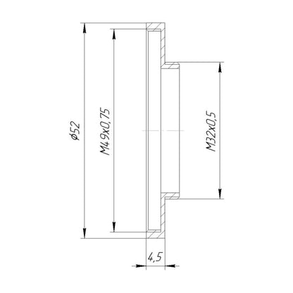M32x0.5 male to M49x0.75 female thread adapter (step-up ring) for Kern Switar