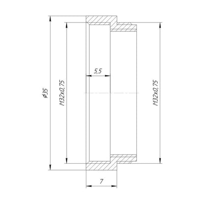 7mm extender for M32x0.75 microscope objectives, black