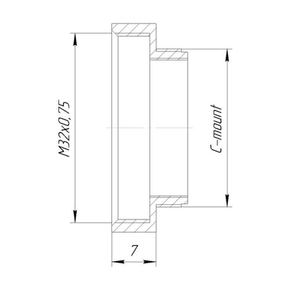 M32x0.75 female thread to C-mount adapter, black