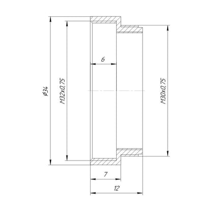 M30x0.75 male to M32x0.75 female thread adapter, bronze