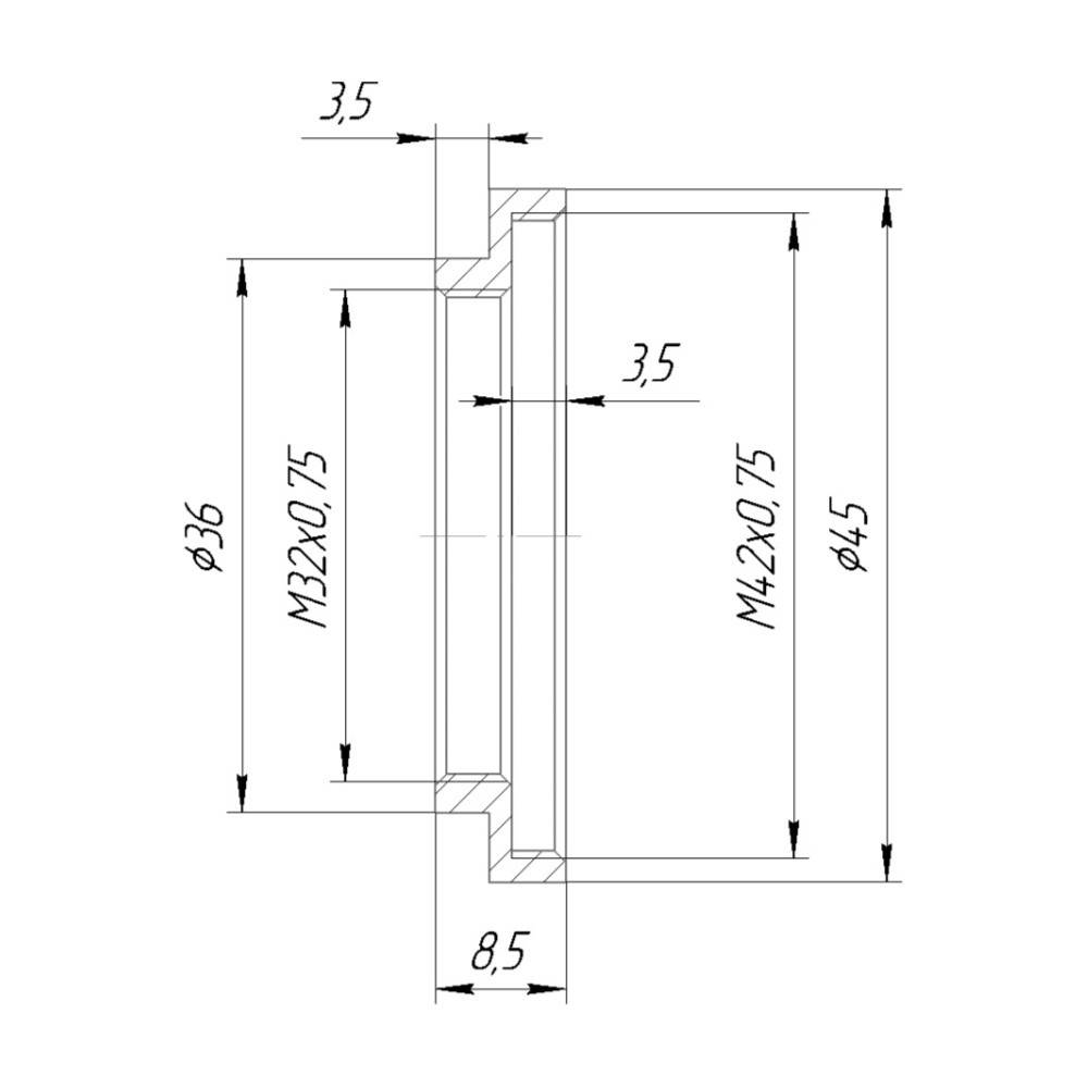 M32x0.75 female to M42x0.75 female thread adapter