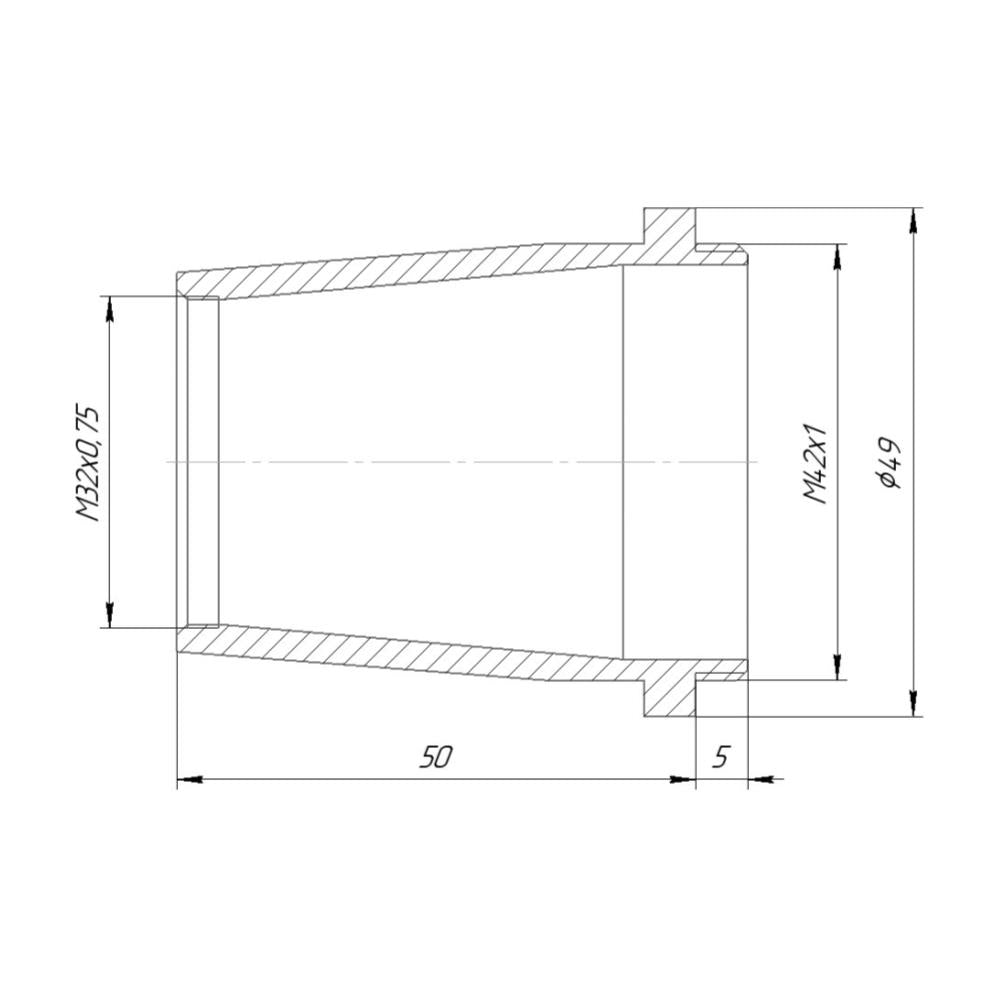 M32x0.75 female to M42x1 male thread adapter, cone
