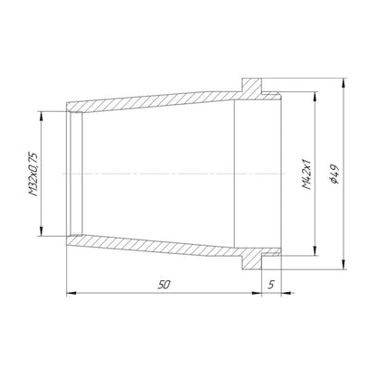 M32x0.75 female to M42x1 male thread adapter, cone